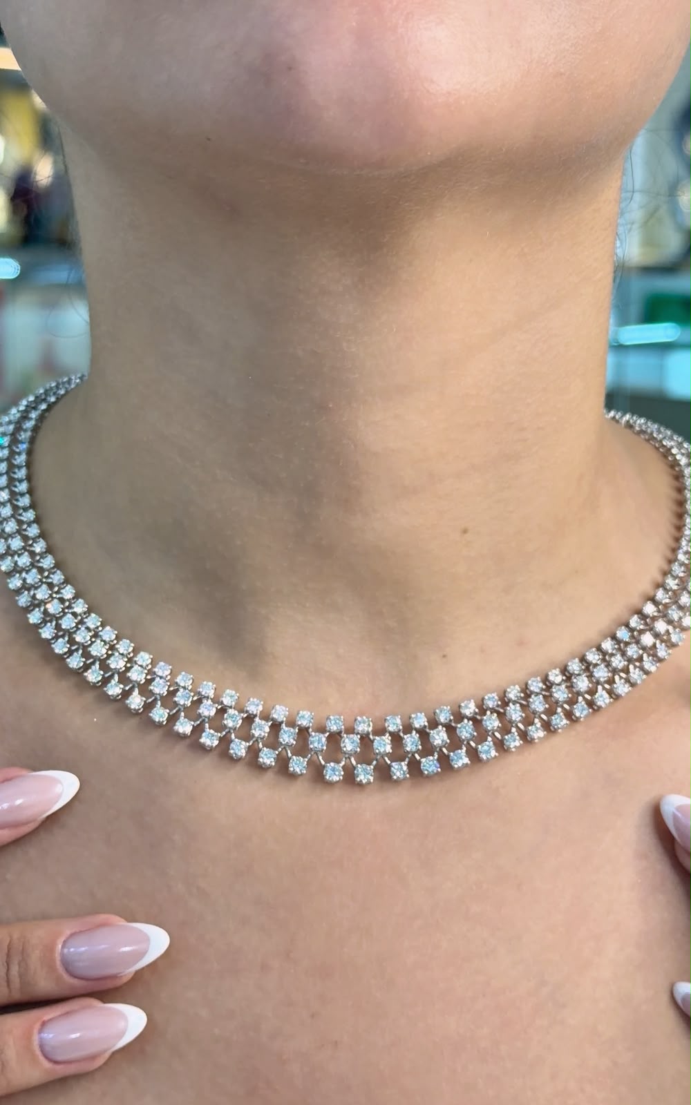 Royal Cascade Multi-Row Round Diamond Necklace (ARJS4227)