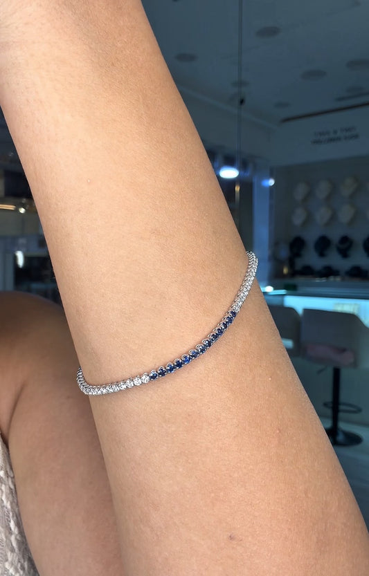 Classic Round Cut Natural Diamond and Blue Sapphire Tennis Bracelet (ARJS4143)
