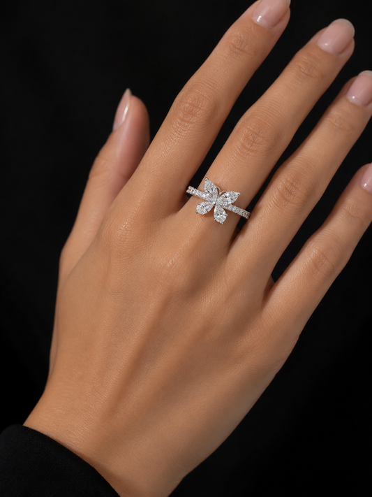Pear Cut Butterfly Design Diamond Ring (ARJS2675)