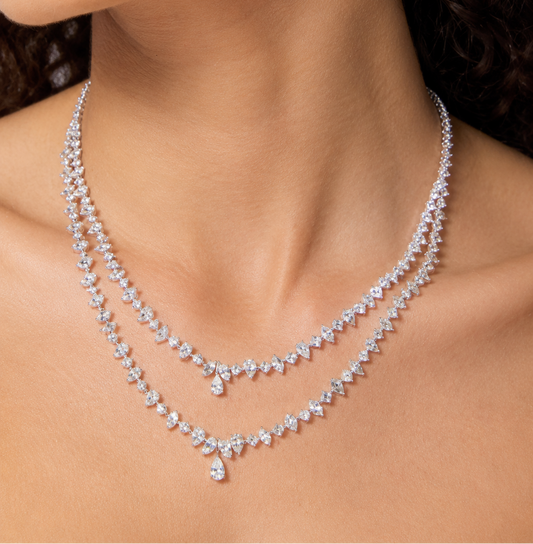 Pear & Marquise 2 Line Diamond Necklace (ARJS3405)