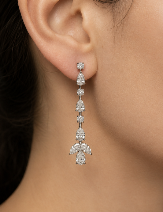 Mix Shape 1 Line Dangling Diamond Earrings (ARJS3702)