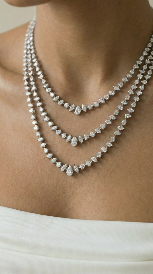 3 Line Mix Shape Diamond Necklace (ARJS3476)