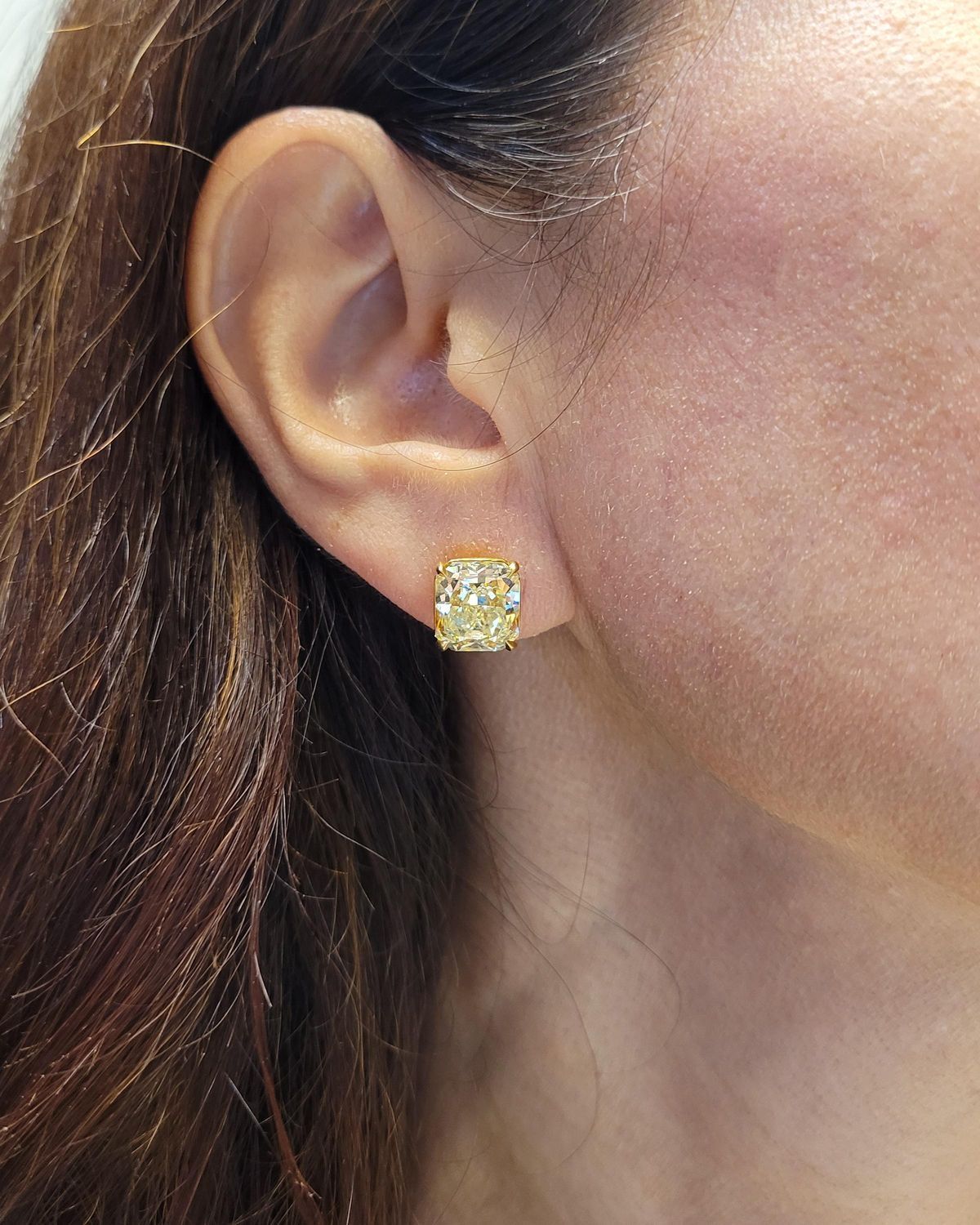 3CT Each Cushion Fancy Yellow Diamond Studs