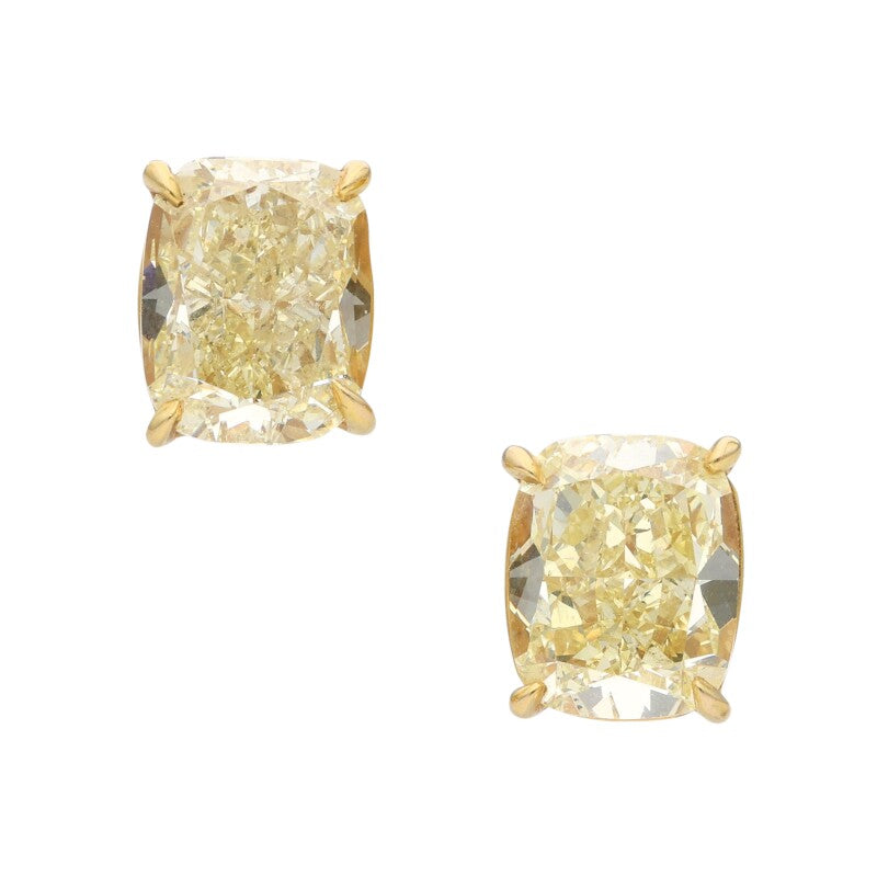 3CT Each Cushion Fancy Yellow Diamond Studs