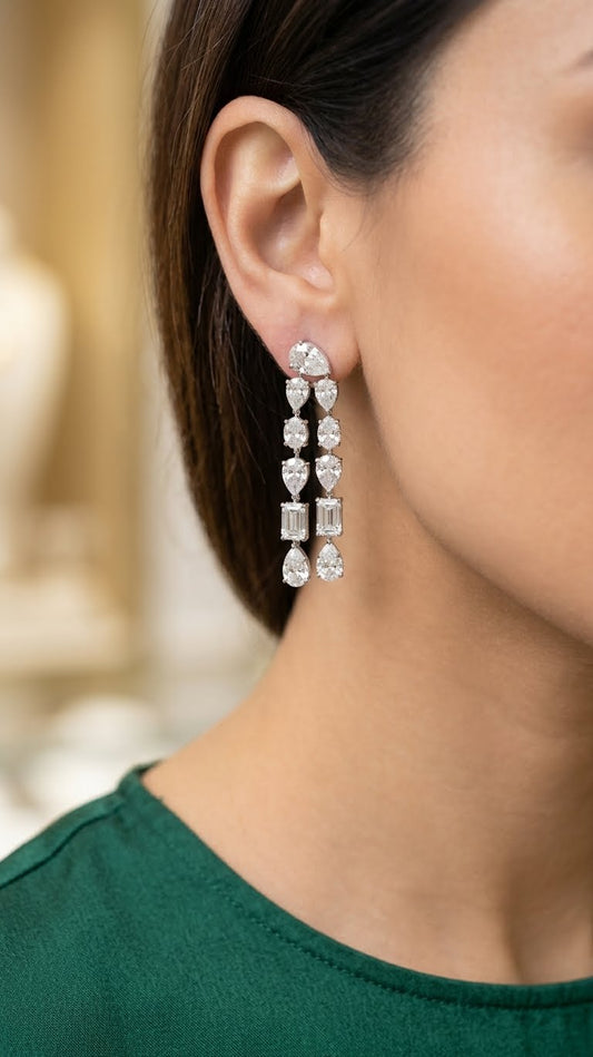 Pear & Emerald  Two Line Earring (ARJS4388)