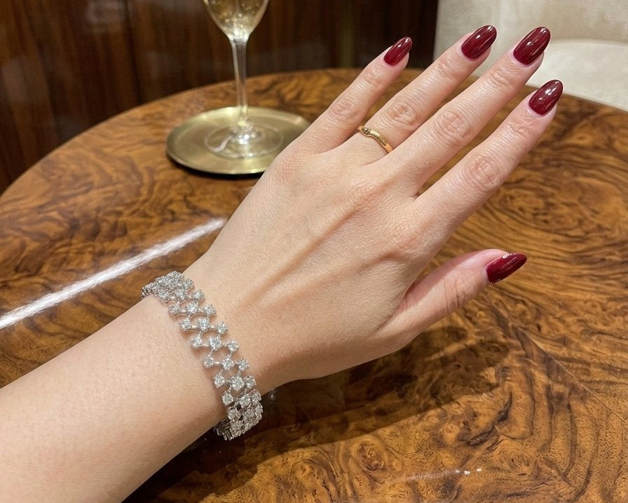 Triple-Row Interlocking Diamond Cluster Linked Bracelet (ARJS4279)