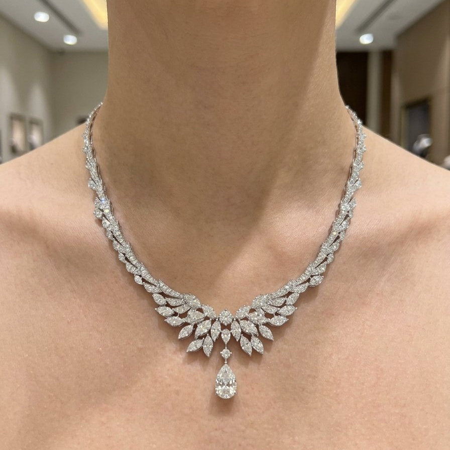 3 Carat Pear With Mixed Shape Diamond Necklace (ARJS4278)
