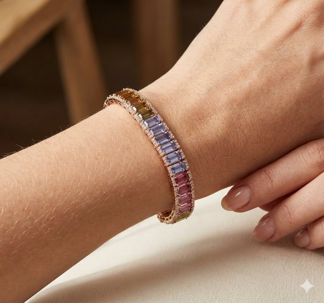 Rainbow Sapphire with Diamonds in Rosegold Bracelet (ARJ1105)