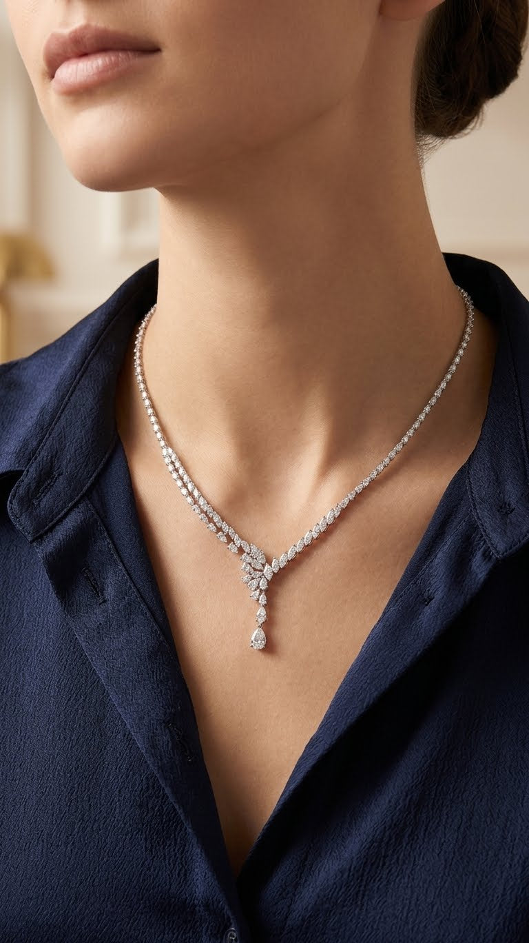 75 Pointer Dangling With Pear & Marquise Diamonds Necklace (ARJS4380)