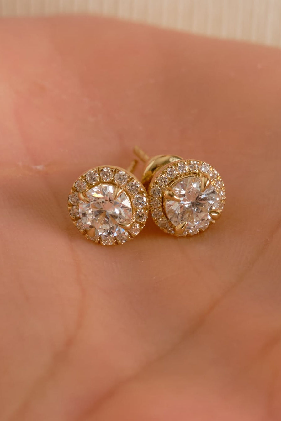 Round Halo Diamond Studs in Yellow Gold  (ARJS2513)