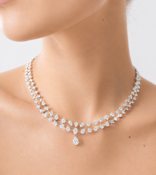 1CT Pear 2 Line Diamond Necklace (ARJS3305)