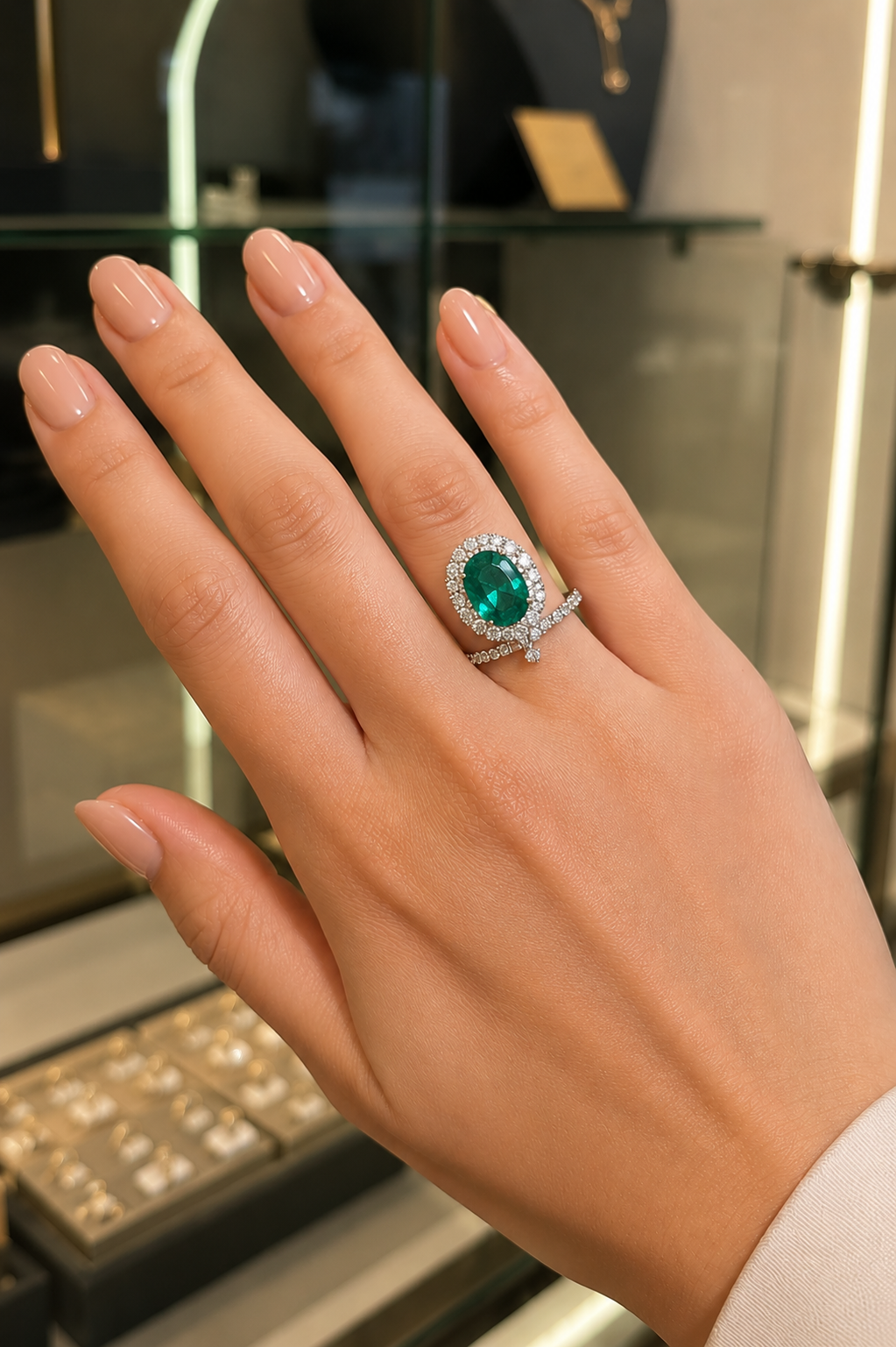 Oval Cut Emerald With Diamond Ring (ARJS2496)