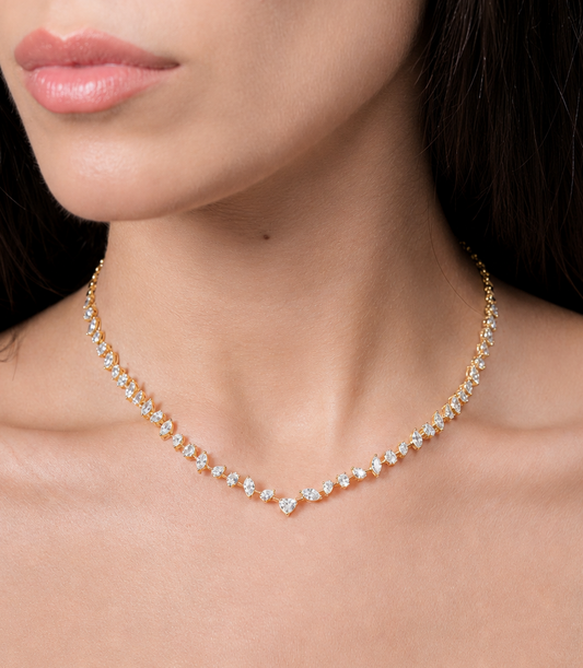 Heart with Mix Shape Diamond Necklace in Yellow Gold (ARJS3553)