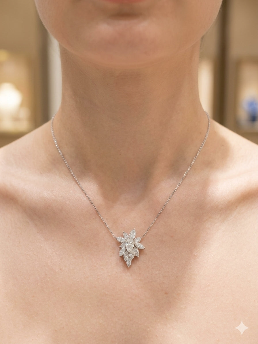 Marquise and Pear-Cut Diamond Cluster Floral Pendant (ARJS4302)
