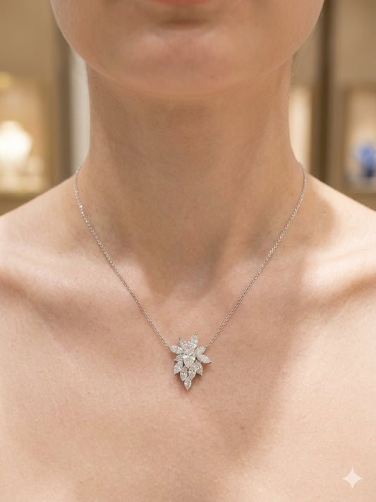 Marquise and Pear-Cut Diamond Cluster Floral Pendant (ARJS4302)