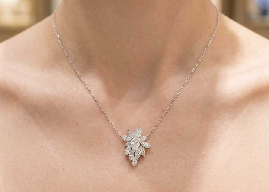 Marquise and Pear-Cut Diamond Cluster Floral Pendant (ARJS4302)