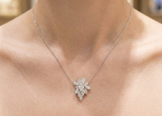 Marquise and Pear-Cut Diamond Cluster Floral Pendant (ARJS4302)
