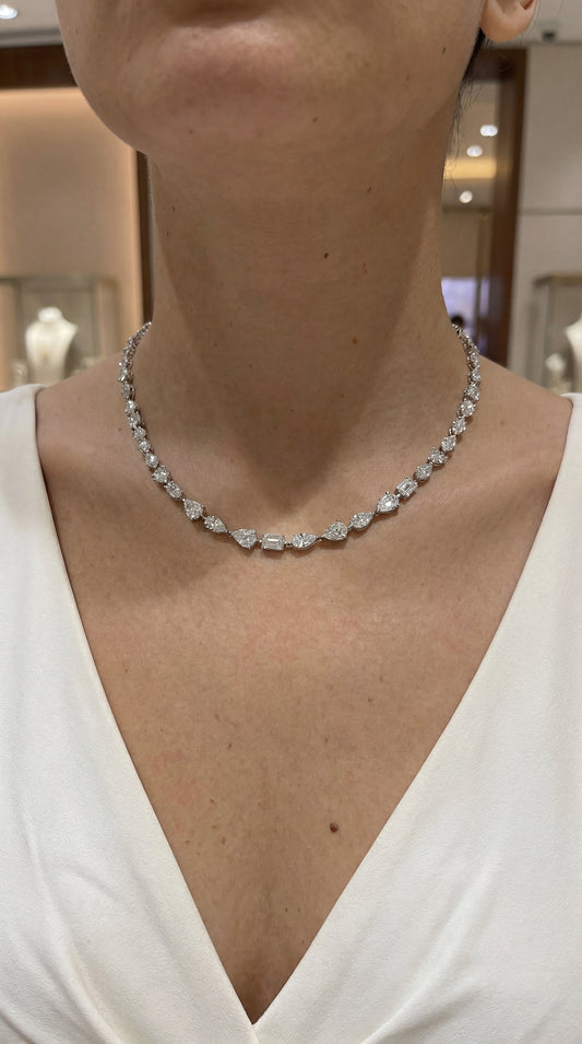 Mix Shape Diamond Necklace (ARJS3687)