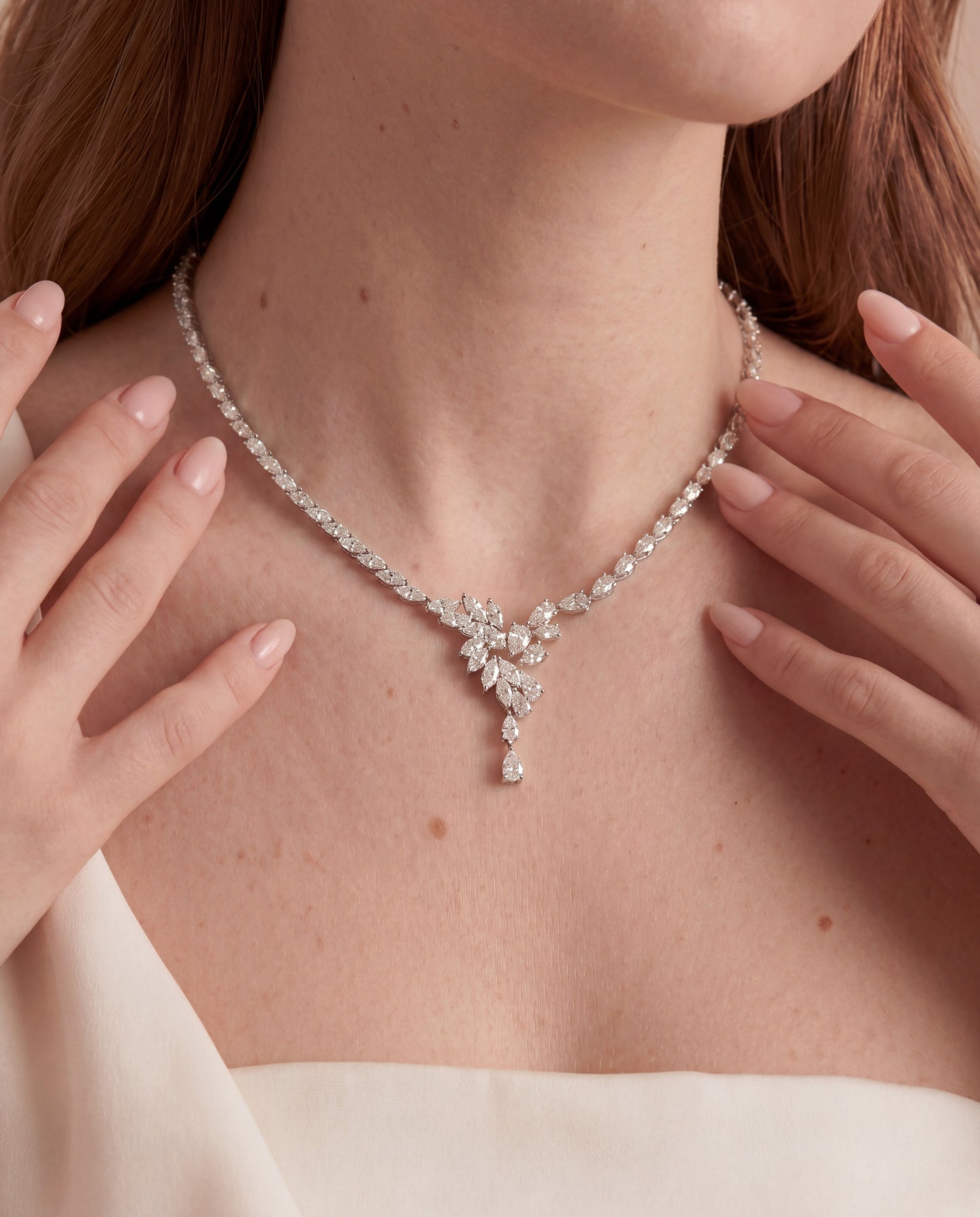Pear and Marquise Flower Statement Necklace (ARJS4135)