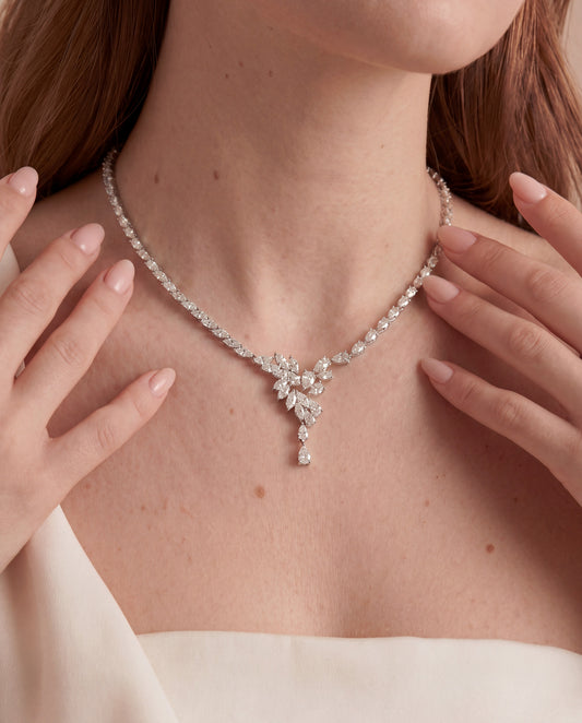 Pear and Marquise Flower Statement Necklace (ARJS4135)