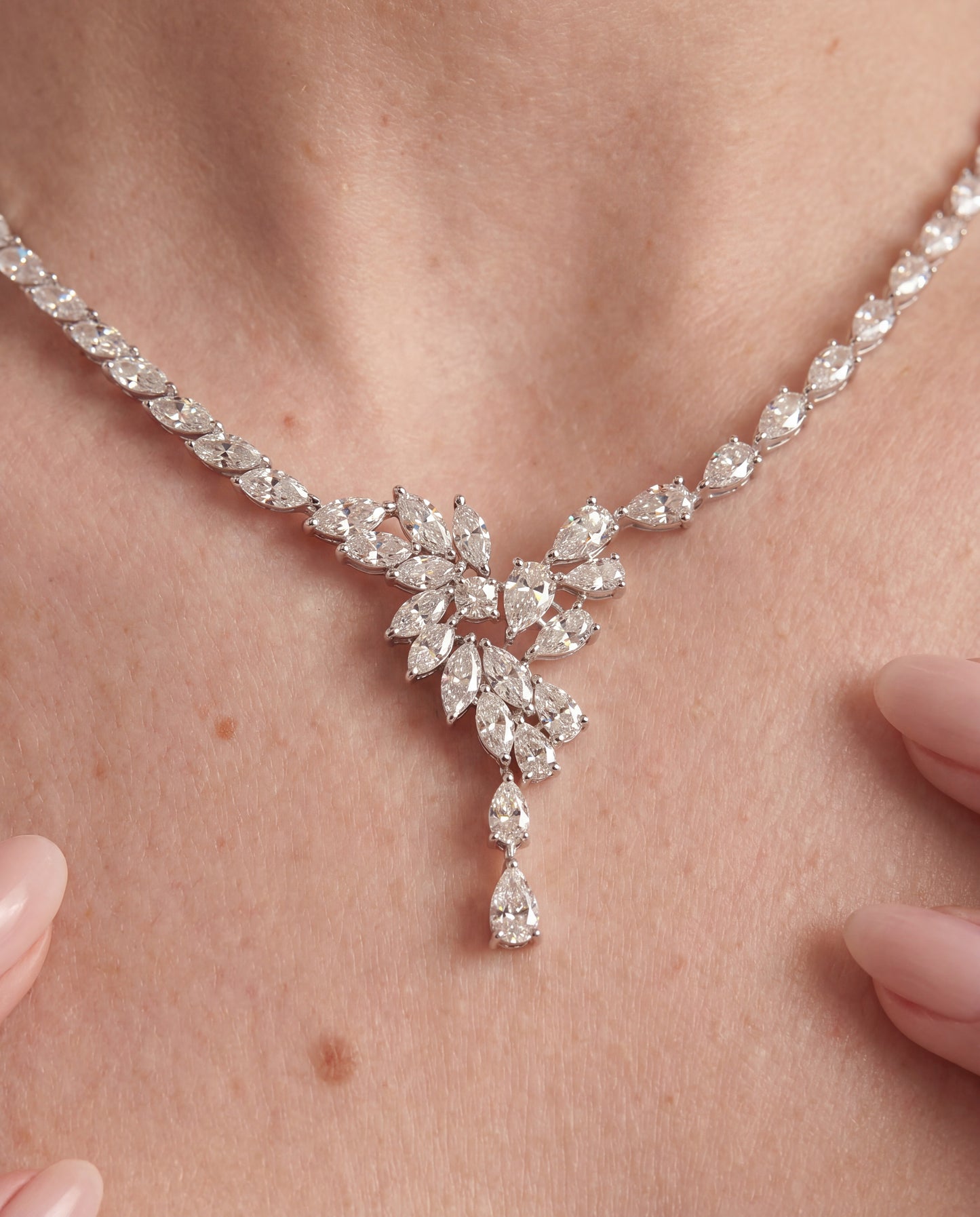 Pear and Marquise Flower Statement Necklace (ARJS4135)