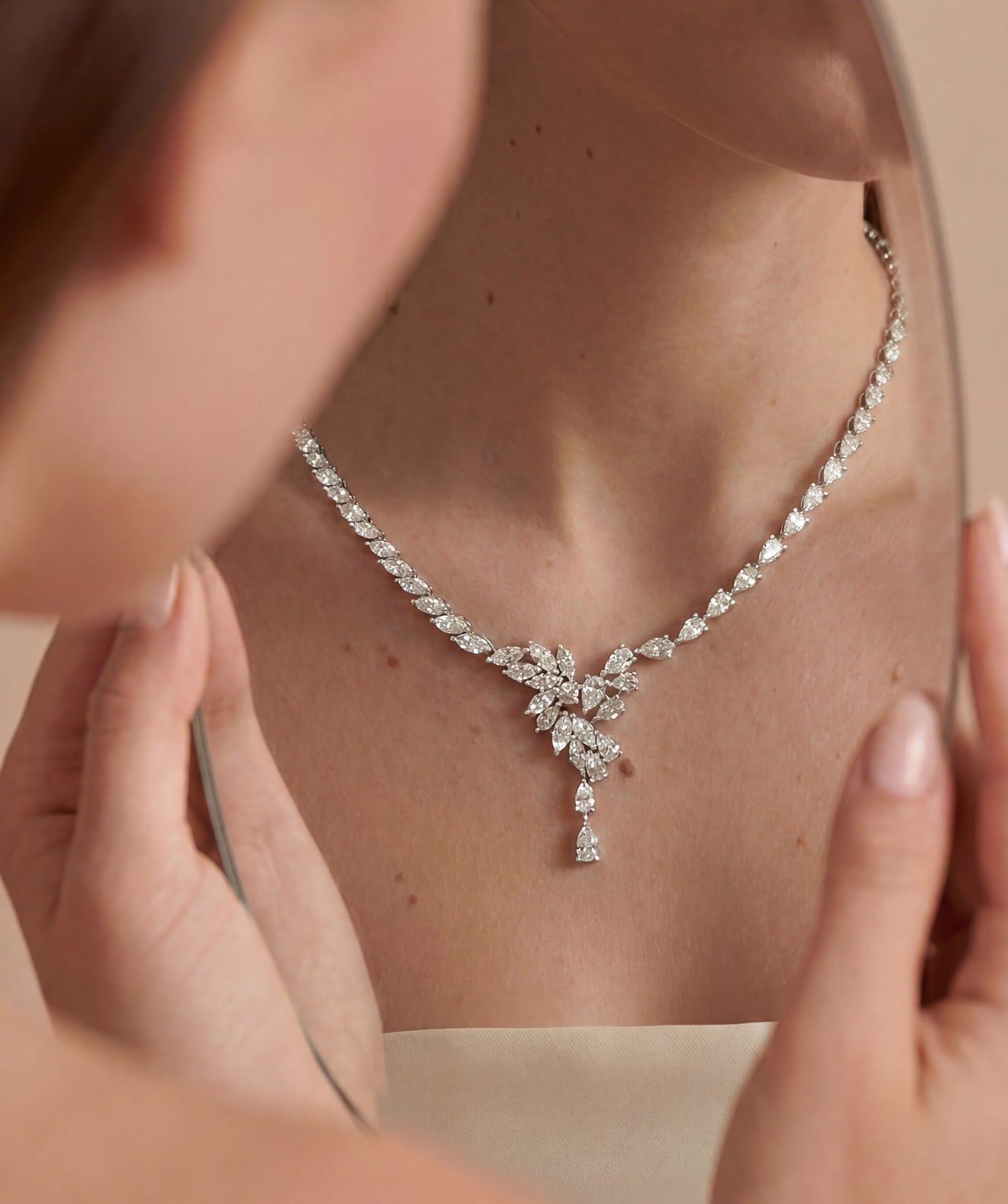 Pear and Marquise Flower Statement Necklace (ARJS4135)