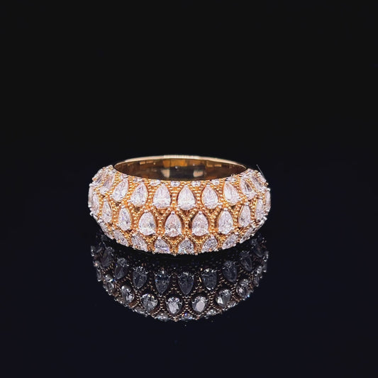 Pear Diamond Studded Band Ring in Yellow Gold (SKJ1219)