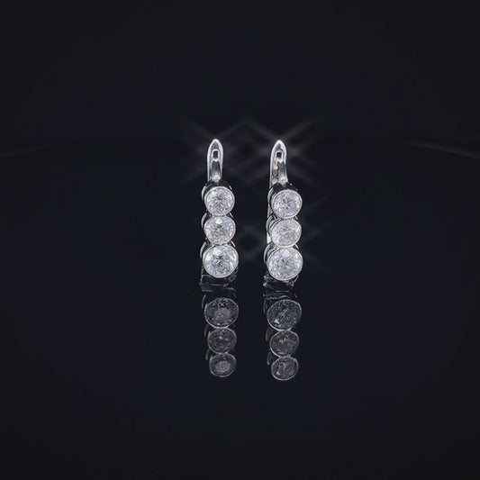 3 Stone Round Diamond Hoop Earrings (ARJ1033)