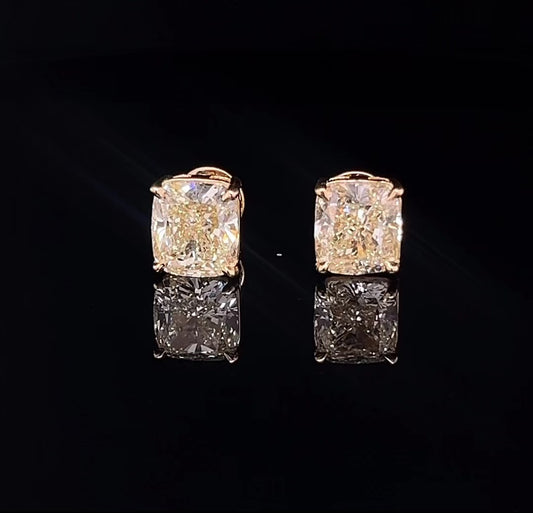 3CT Each Cushion Fancy Yellow Diamond Studs