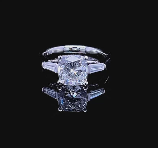 2CT Cushion with Side Baguette Diamond Ring (ARJS3116)
