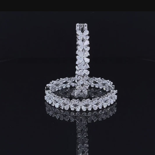 Pear Flower Style Hoops Diamond Earring (ARJS2741)