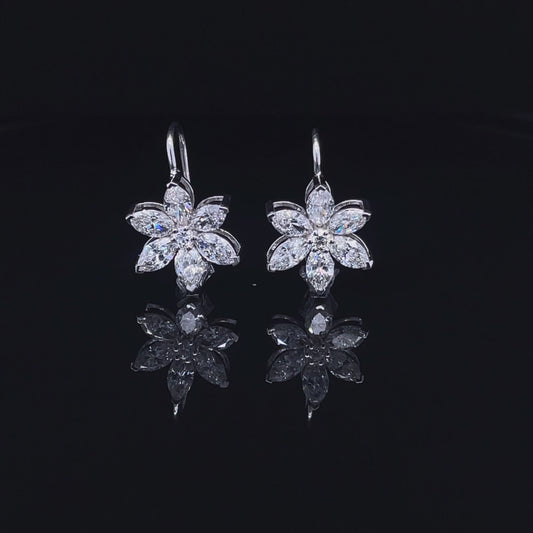 Marquise Flower Hook Diamond Earrings (ARJS3358)