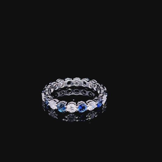 Round Blue Sapphire and Diamond Eternity Band (ARJS4181)
