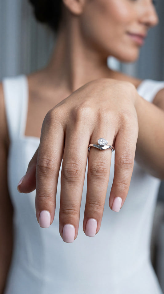 Half Carat Pear in White Gold Diamond Ring (ARJS3967)